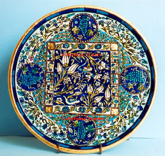 Homage to the Syrian ceramics at Leighton House:  porcelain  plate by Alisar Iram. painted with underglazes and glazes.